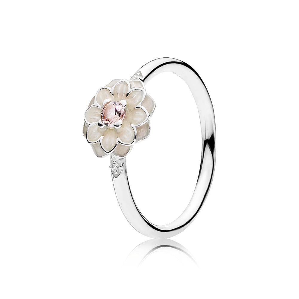 Blooming Dahlia, Cream Enamel, Clear CZ & Blush Pink Crystals