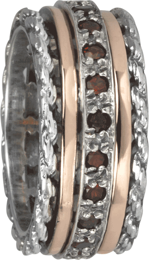 Endless Meditation Ring. Sterling Silver, 9KT Rose Gold, and  Garnet, Size 7.