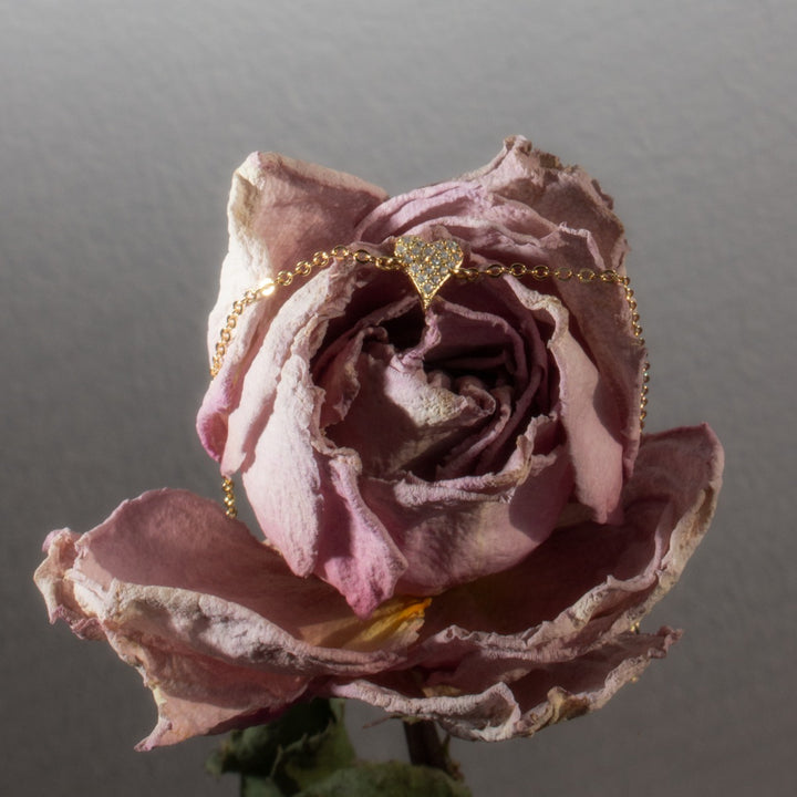 Graziella Sterling silver Gold Vermeil 7.5" Mini C.z Pave Heart Bracelet.