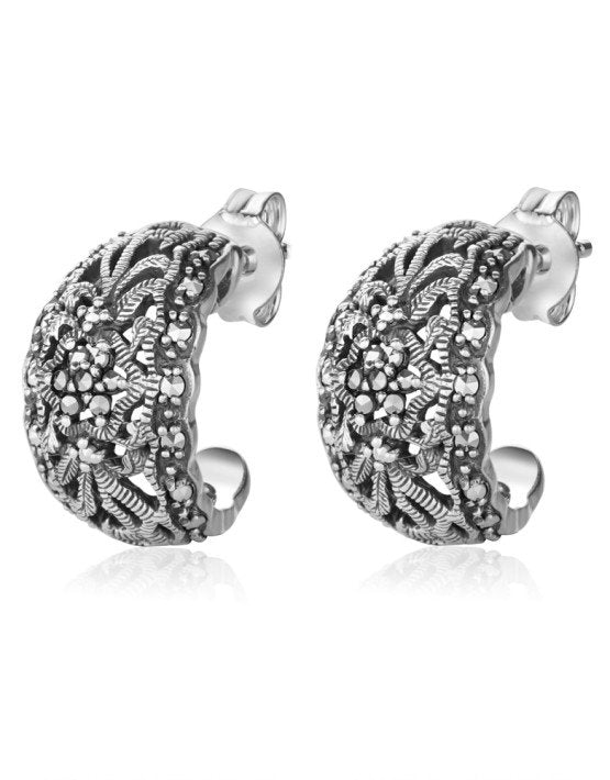 Larus Sterling Silver Marcasite Cresent Earrings.