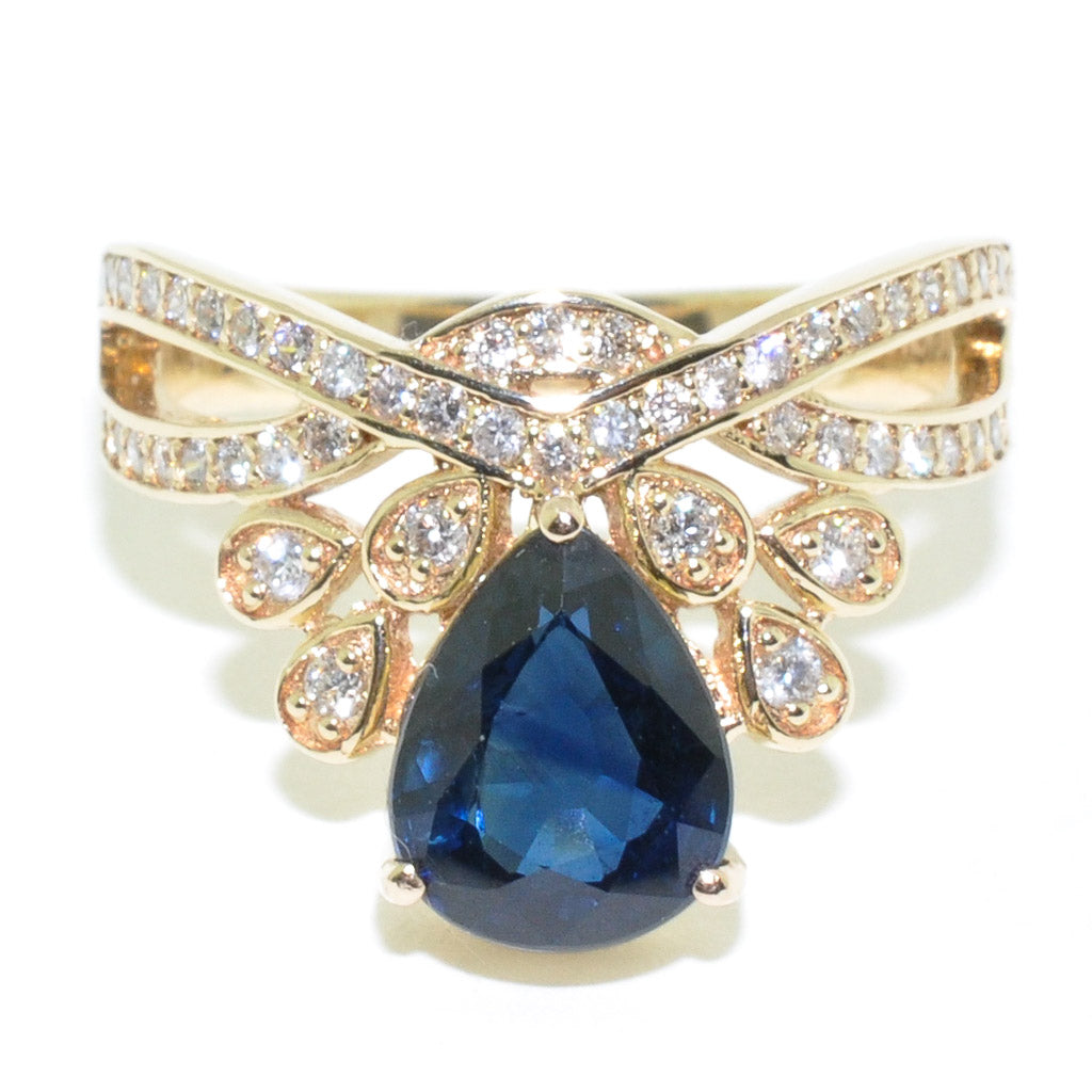 graziella 14KT Yellow Gold Blue Sapphire and Diamond Ring