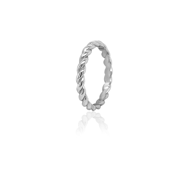 Graziella Sterling Silver Rhodium Plated Chunky Rope Ring.