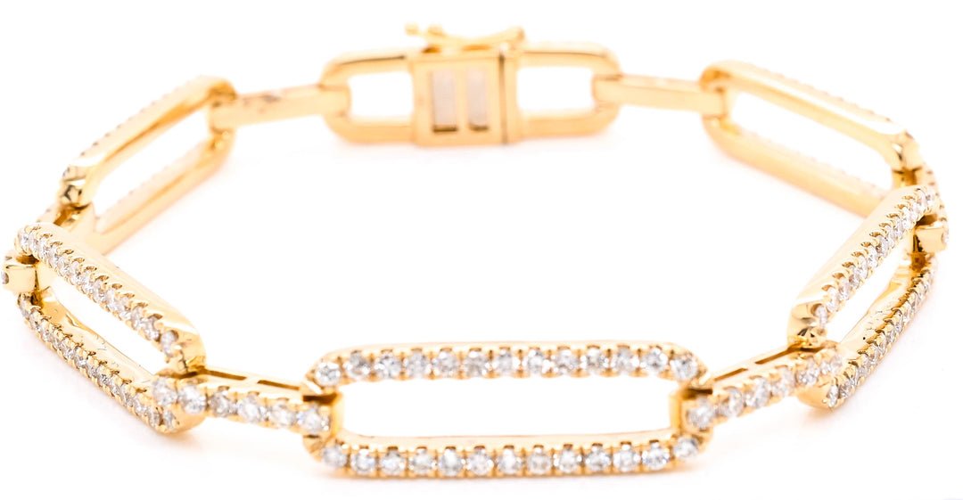14KT Yellow Gold 7.5" 3.25CTW Si G-H Colour Diamond Link Bracelet.