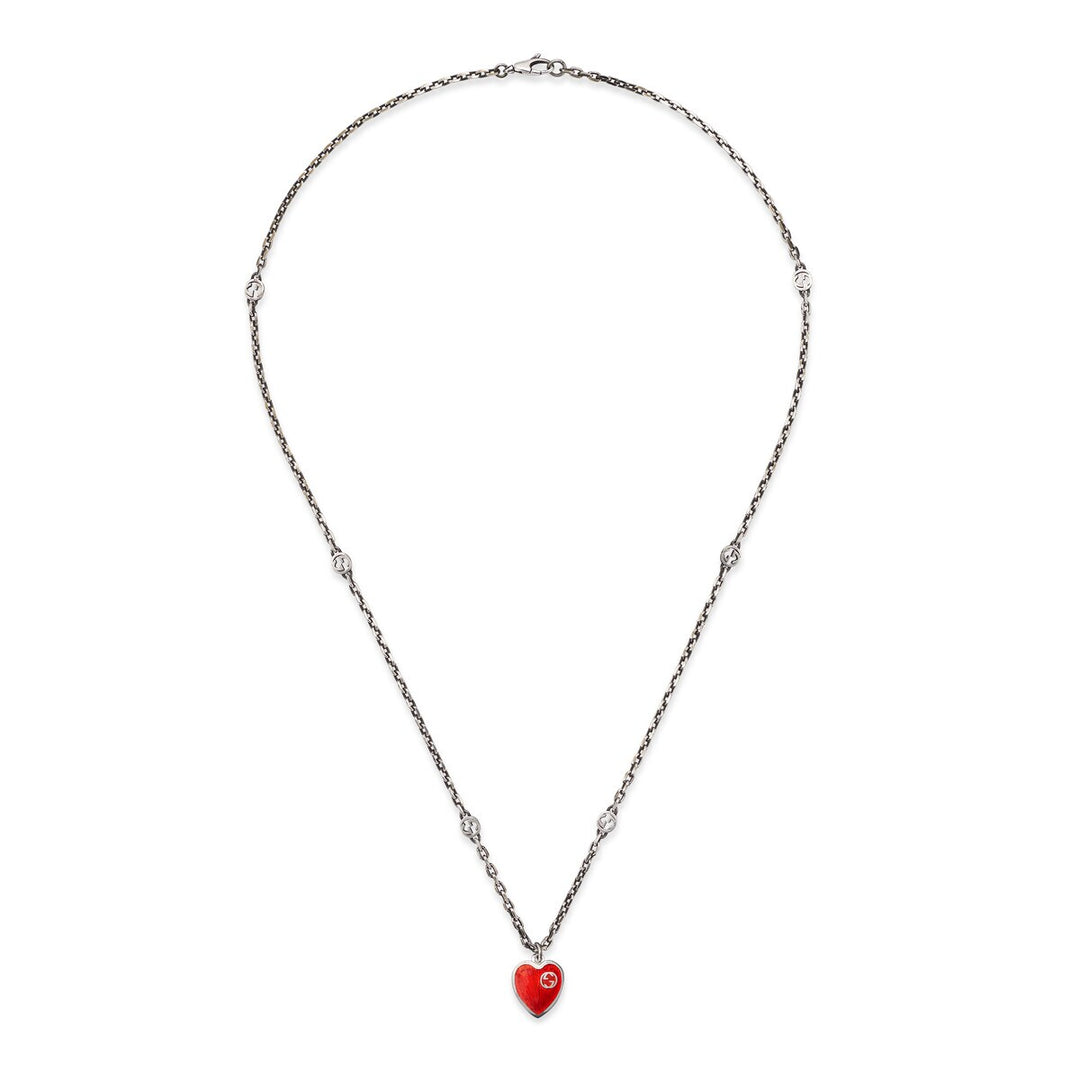 Gucci Sterling Silver 19.7" Interlocking G Heart Necklace.