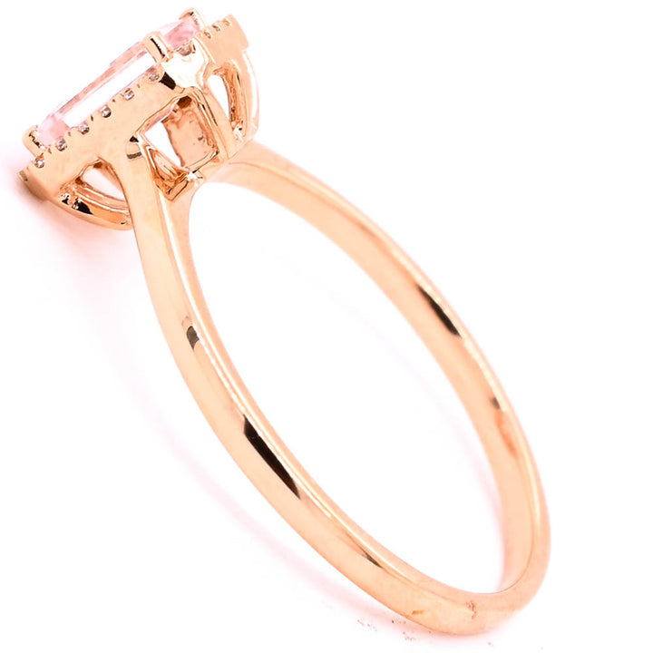 14KT Rose Gold 0.49CT Morganite & Diamond Halo Set Ring.