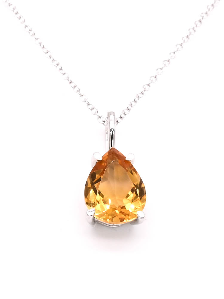 10KT White Gold 18" 1.65CT Pear shape Citrine Necklace.