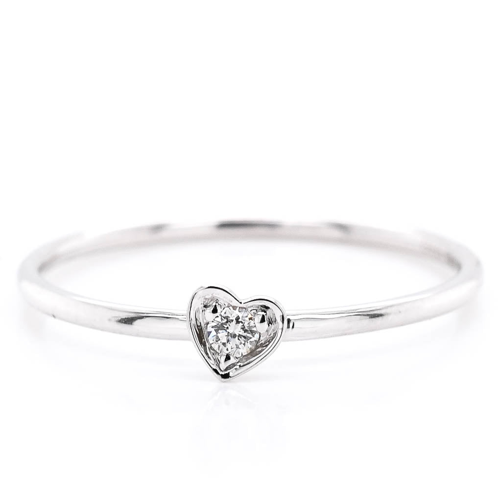 14KT White Gold 0.04CTW Diamond Heart Ring.