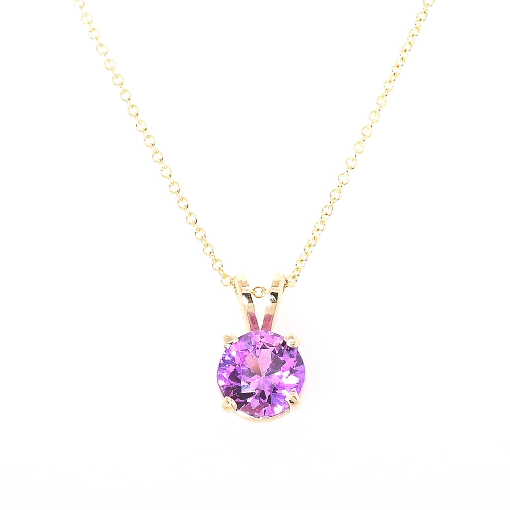 10KT Yellow Gold 18" Round Shape Simulated Alexandrite Necklace: