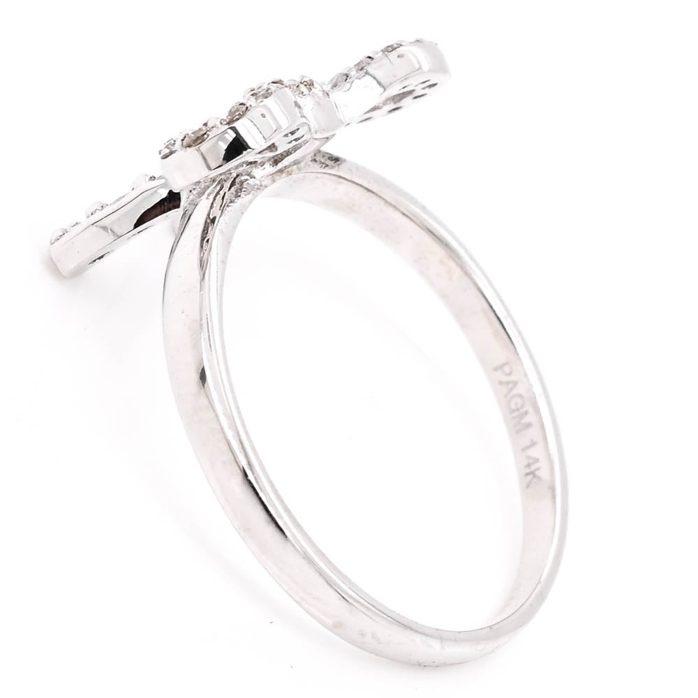 14KT White Gold 0.34CTW Diamond Bow Ring.