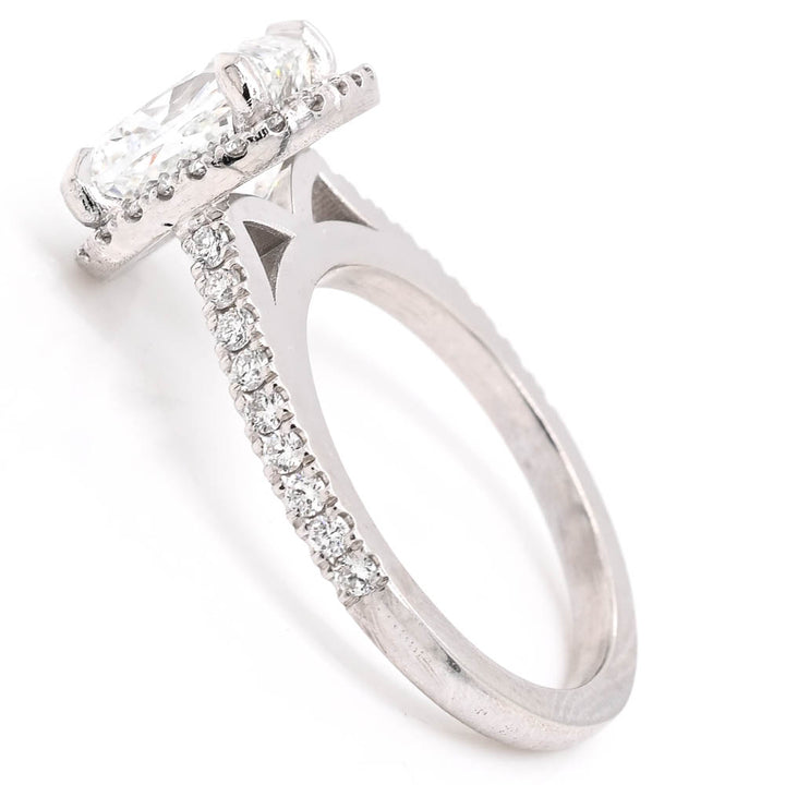 Platinum 3.67CTW Cushion Cut LAB Created Diamond Halo Set Engagement Ring.
