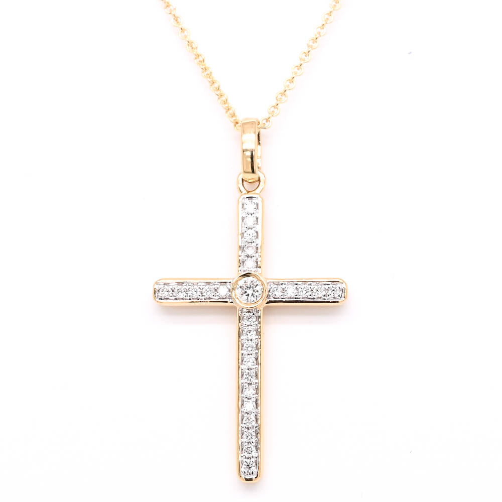 18KT Yellow Gold 18" 0.17CTW Diamond Cross Necklace.