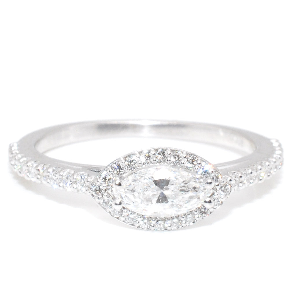 graziella 14KT White Gold 0.76CTW Marquise Shape Halo Set Diamond Ring