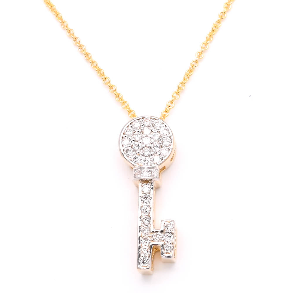 14KT Yellow Gold 18" 0.25CTW Diamond Key Necklace.