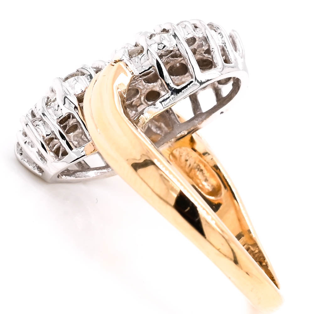 14KT Yellow & White Gold 0.90CTW Diamond Cluster Ring.