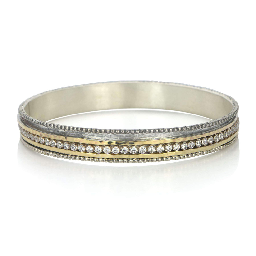 Luminous Meditation Bangle. Sterling Silver, 10KT Yellow Gold and C.Z.