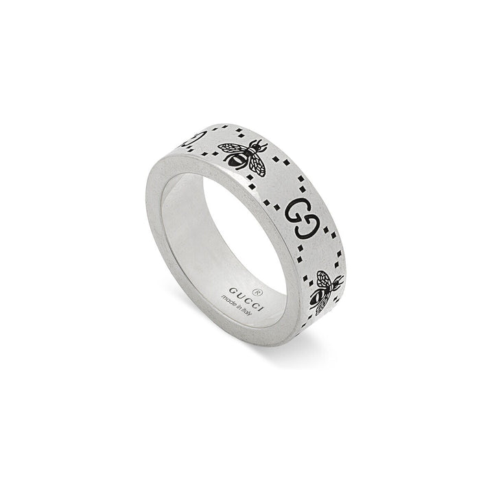 Gucci Sterling Silver GG and Bee Engraved Ring.