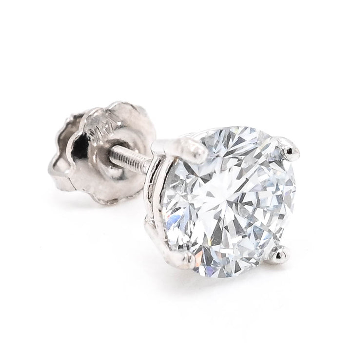 14KT White Gold 1.02CT Round Brilliant LAB Created SINGLE Diamond Stud Earrings.