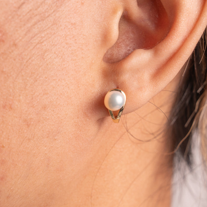 Graziella Sterling Silver Gold Vermeil Freshwater Pearl Huggies Earrings