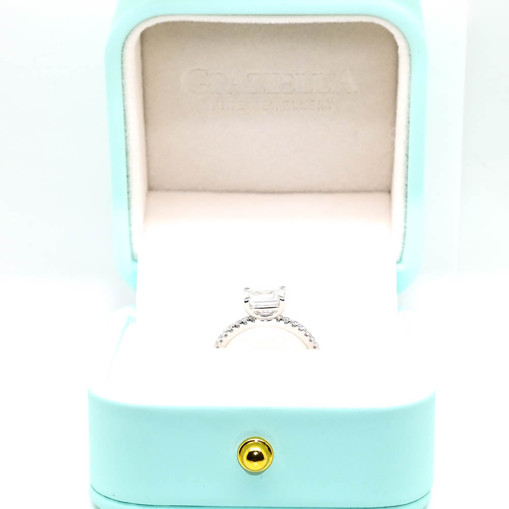 Graziella 10KT White Gold 1.20CTW Emerald Shape LAB Created Diamond Engagement Ring.