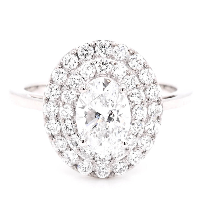 Christmas Special 14KT White Gold 1.63CTW Oval Shape Lab Grown Diamond Double Halo Set Engagement Ring.