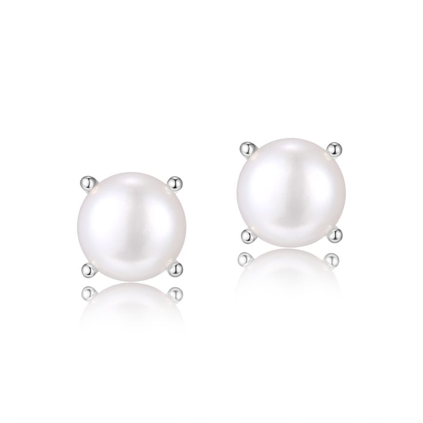 Sterling Silver 6.5MM C.Z Stud Earrings and 6-6.5MM Freshwater Pearl Stud Earrings with Black Travel Case.