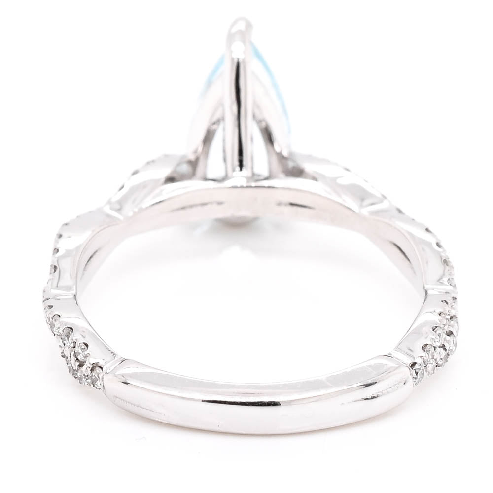 Graziella 14KT White Gold 0.85CT Pear Shape Aquamarine & Diamnd Ring.