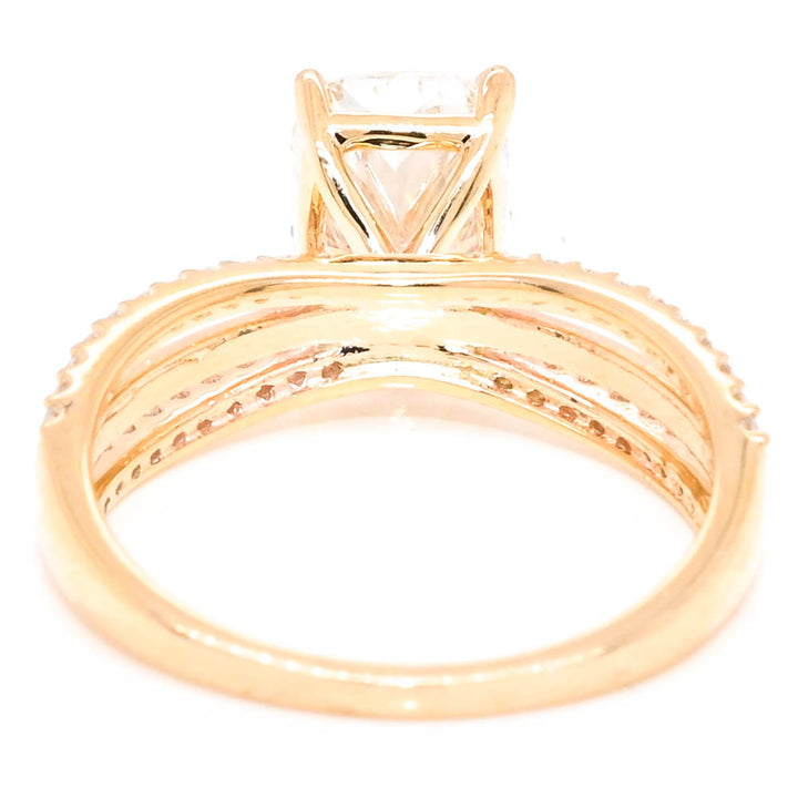 10KT Yellow Gold 2.25CTW Cushion Cut LAB Created Diamond Accent Engagement Ring.