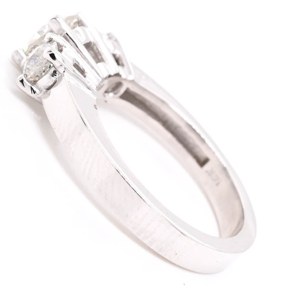 14KT White Gold 0.93CTW Round Brilliant Diamond Trinity Engagement Ring.