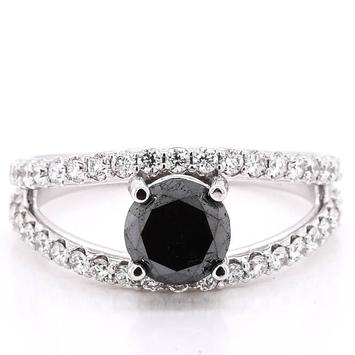 14KT White Gold 1.75CTW Round Brilliant Black & White Diamond Ring.