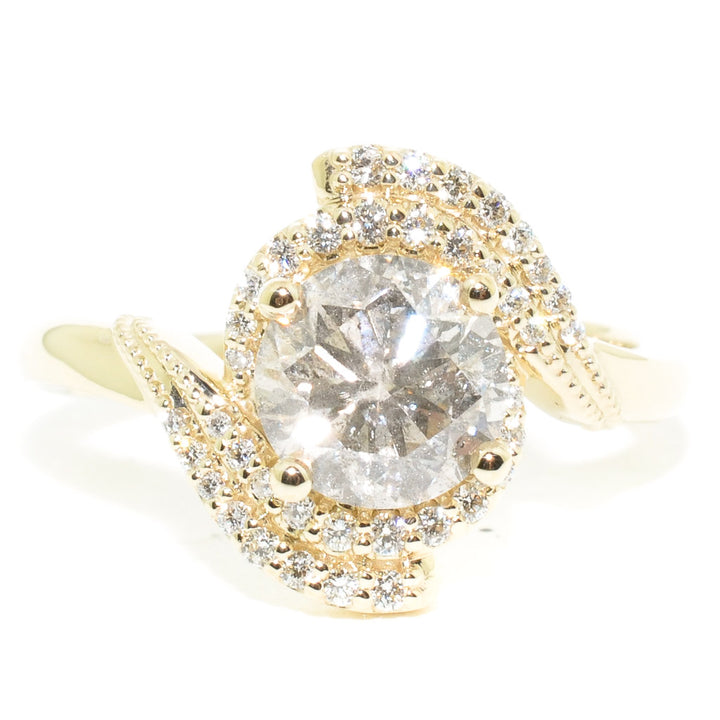 14KT Yellow Gold 1.70CTW Round Brilliant Diamond Accented Ring.