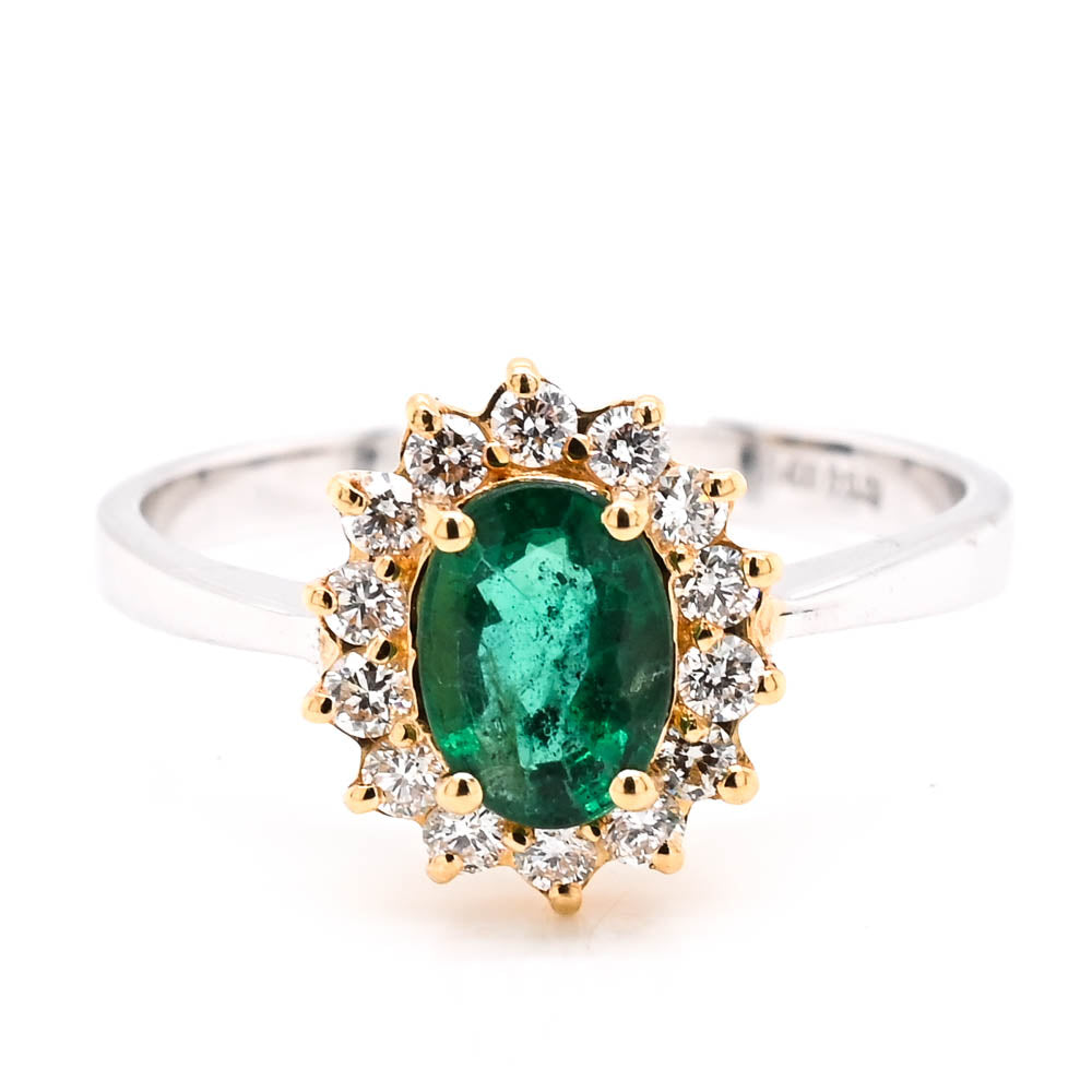 graziella 18KT White & Yellow Gold 0.75CT Oval Shape Emerald & Diamond Ring