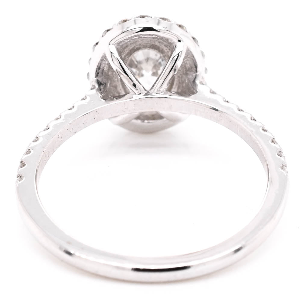 14KT White Gold 1.00CTW Oval Shape Diamond Double Halo Set Engagement Ring.