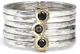 Allure Meditation Ring. Sterling Silver, 9KT Yellow Gold, and Black Diamond. Size 8.