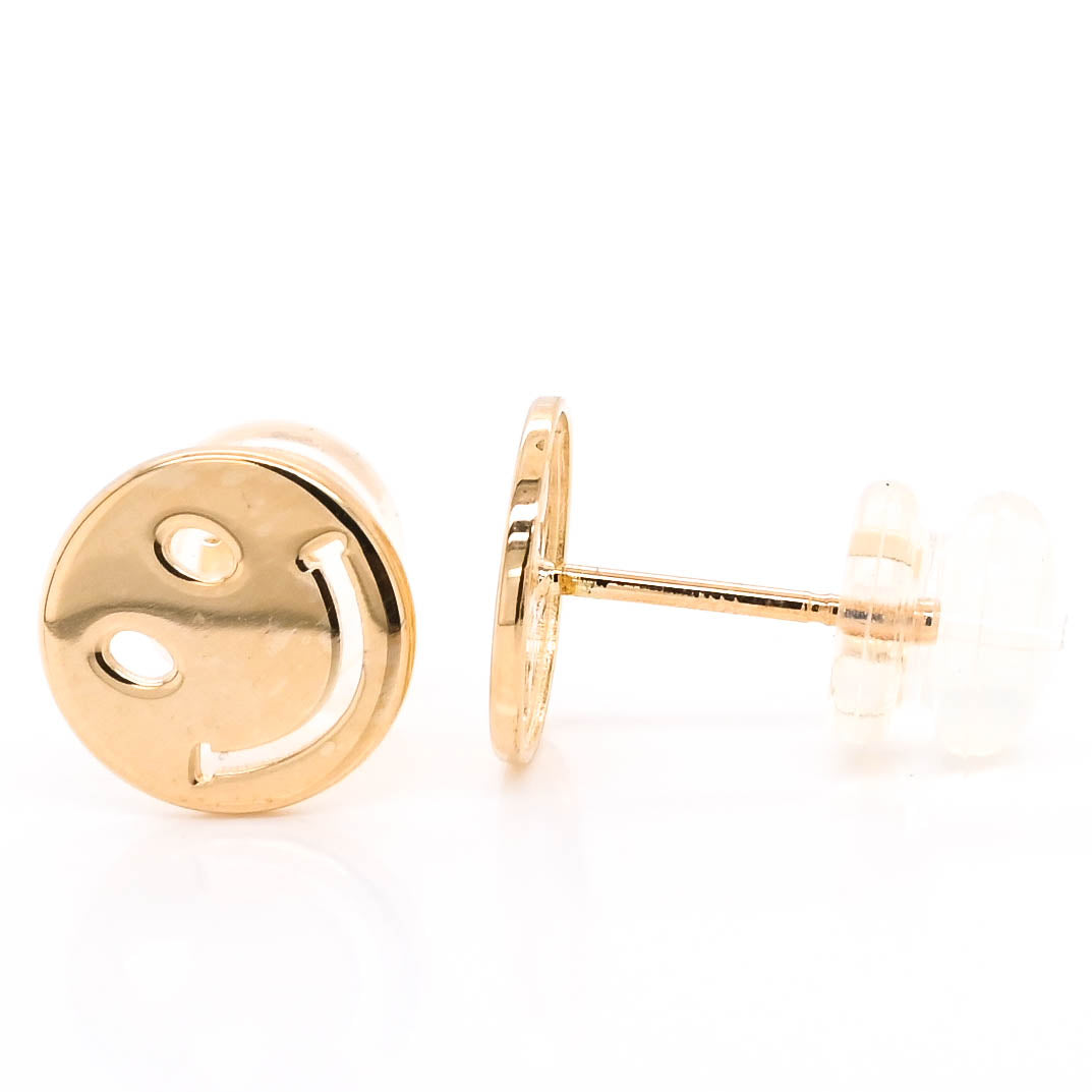 Belle & Jules 14KT Yellow Gold Happy Face Stud Earrings.