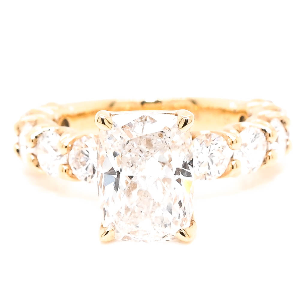 14KT Yellow Gold 4.10CTW Rectangular Cushion Cut LAB Created Diamond Engagement Ring.