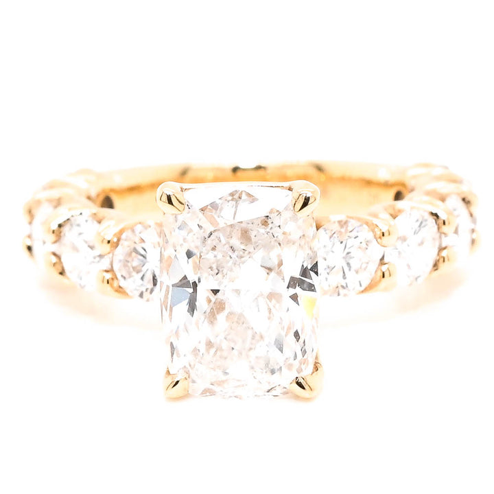14KT Yellow Gold 4.10CTW Rectangular Cushion Cut LAB Created Diamond Engagement Ring.