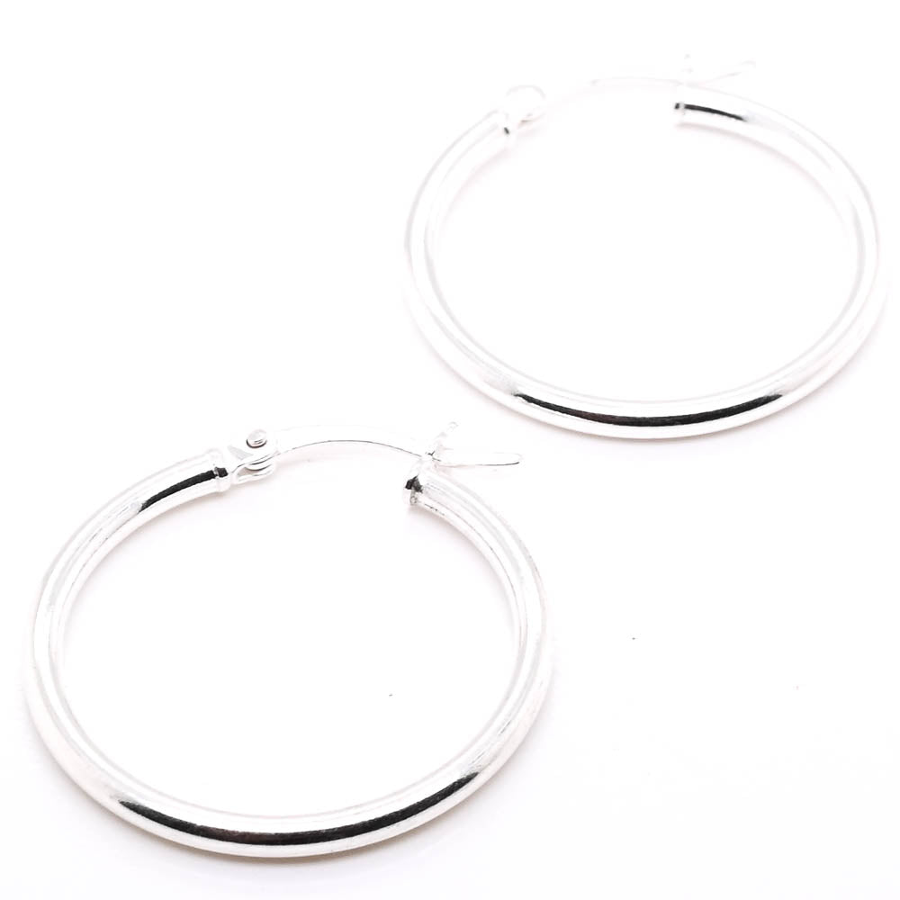 Sterling Silver 35mm Polished Hoop Earrings.
