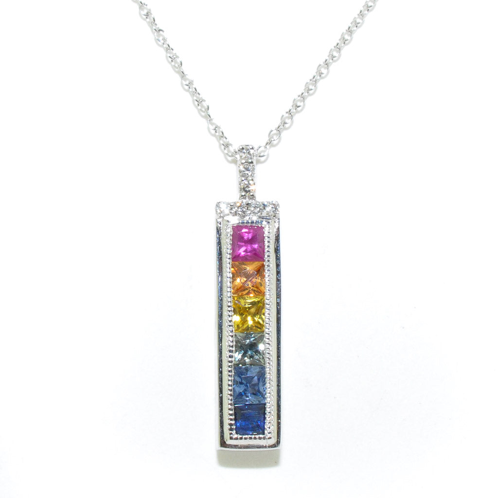 10KT White Gold 18" Rainbow Sapphire and Diamond Neckalce.
