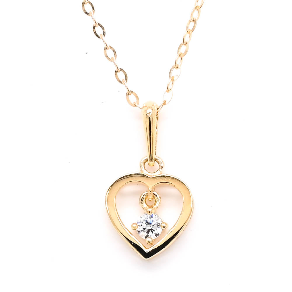 10KT Yellow Gold 18" C.Z Heart Necklace.