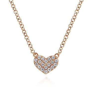 Gabriel & Co 14KT Rose Gold 17.5" 0.07CTW Pave Diamond Heart Necklace.