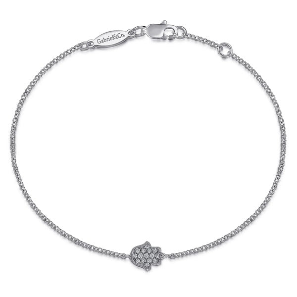 14KT White Gold 7" 0.11CTW Diamond Hamsa Bracelet.