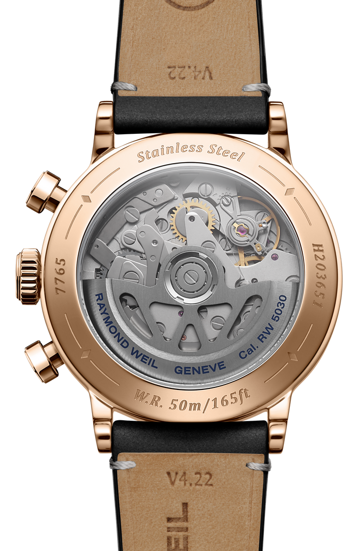 Rayond Weil Millesime Automatic Tri-Compax Chronograph Black Sector Dial 39mm Watch. 7765-PC5-20631