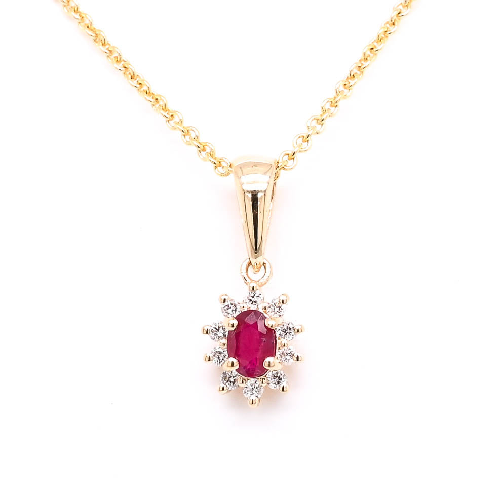 14KT Yellow Gold 18" Ruby & Diamond Necklace.