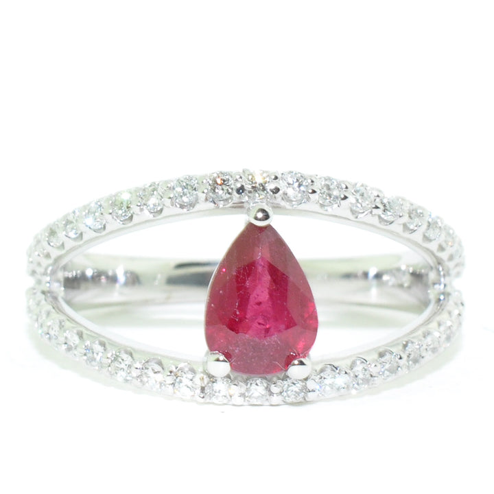 10KT White Gold 0.90CT Enhanced "Glass filled" Ruby and Diamond Ring.