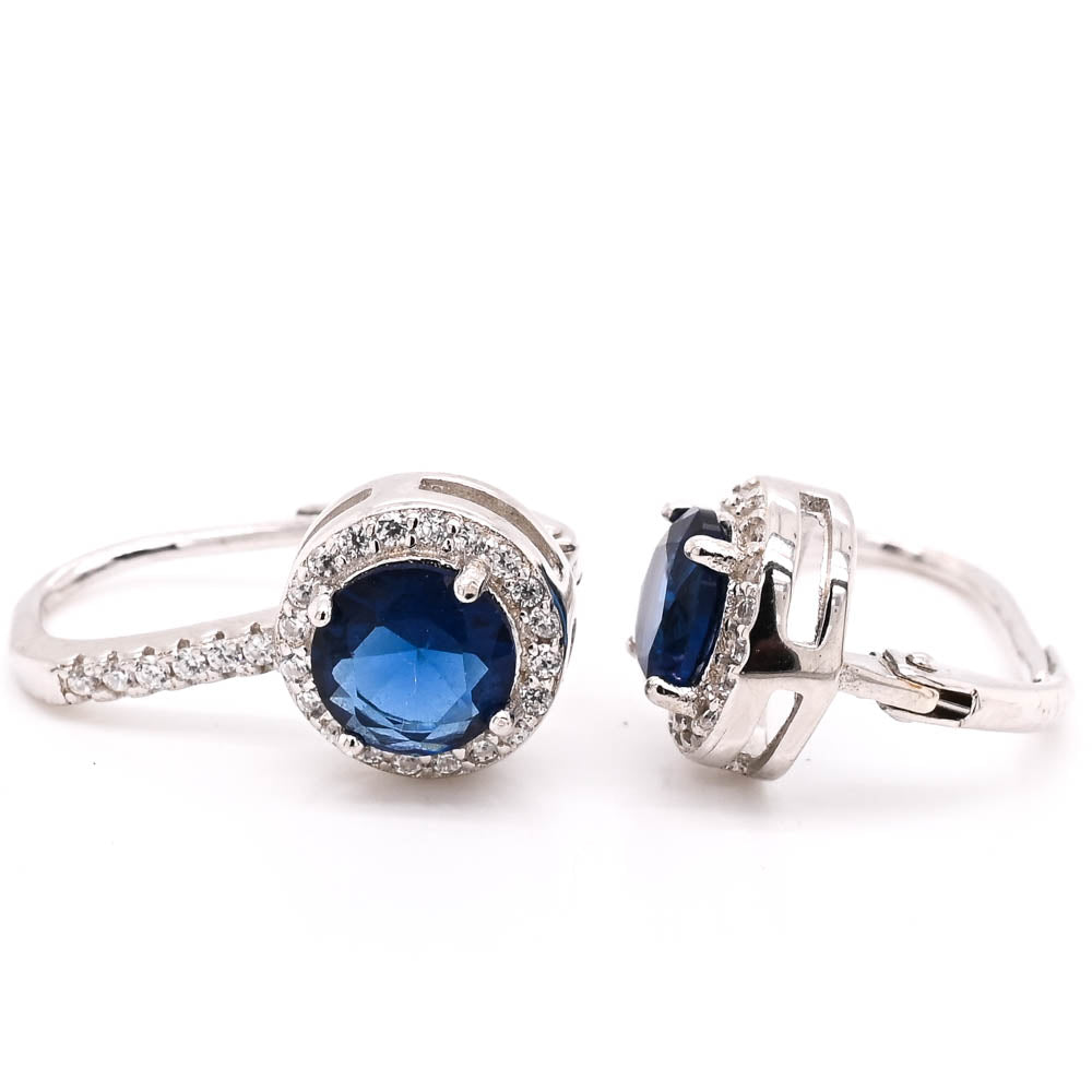 Sterling Silver  Blue C.Z Leverback Earrings.