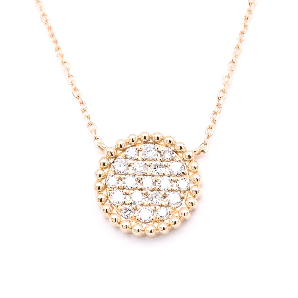 14KT Yellow Gold 16" 0.22CTW Pave' Diamond Disc Necklace.