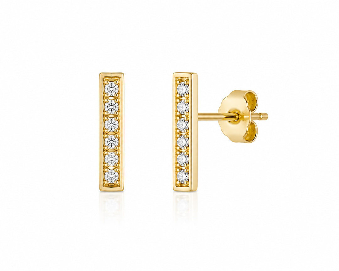 Graziella 10KT Yellow Gold CZ Bar Stud Earrings