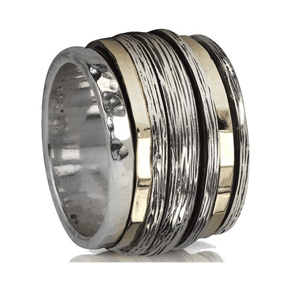 Celestial Meditation Ring. Sterling Silver and 9KT Yellow Gold. Size 7.