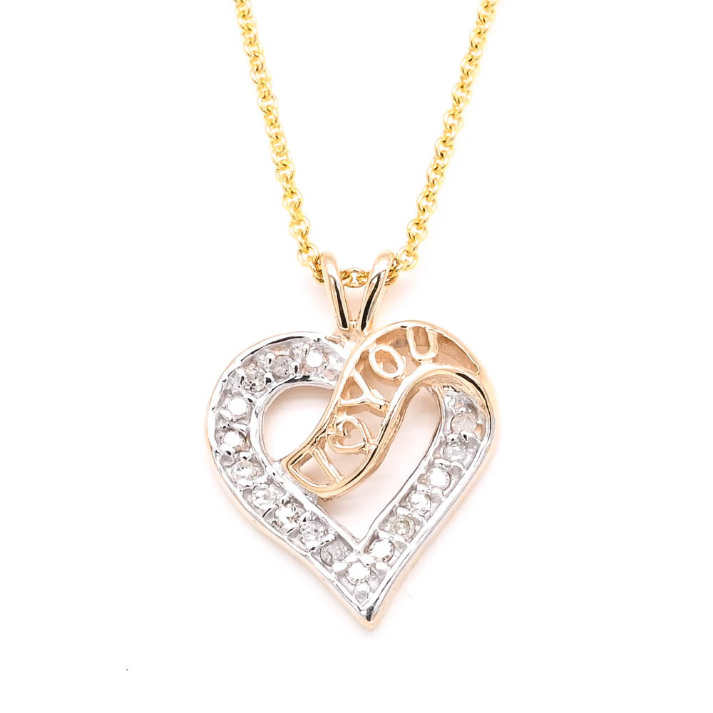 10KT Yellow Gold 18" Diamond "I LOVE YOU" Necklace
