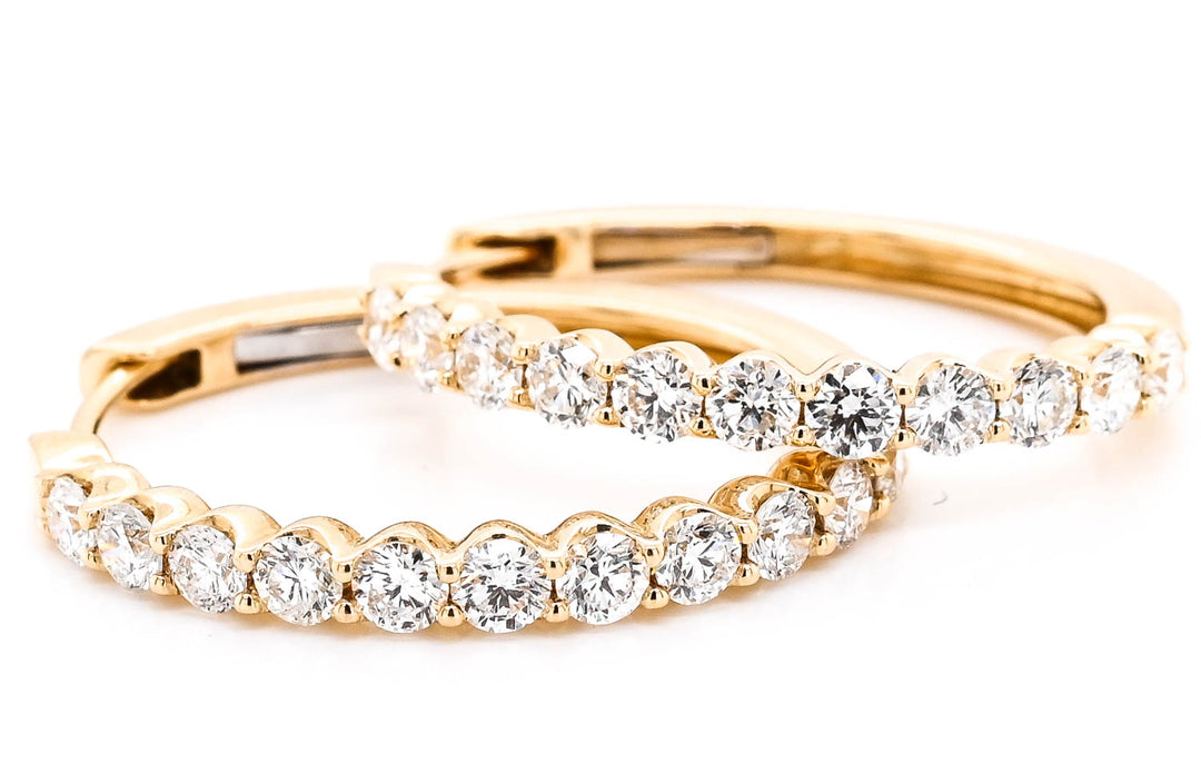 14KT Yellow Gold 1.46CTW SI F-G Colour Diamond Oval Shape Hoop Earrings.